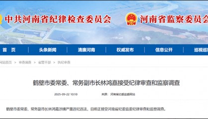 鹤壁市委常委、常务副市长林鸿嘉落马，一个月前被罢免